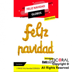 GLOBOS METALIZADOS FRASE FELIZ NAVIDAD DORADO x 1 UNIDADES